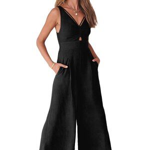 ANRABESSBlack Cutout Wide Leg Jumpsuit Medium | Y2K Clean Girl Backless Linen